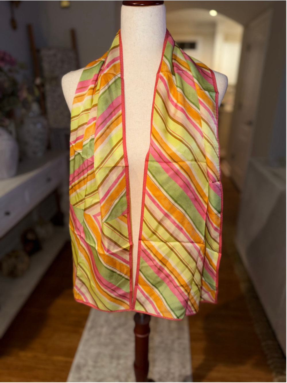 Vintage 60โs Striped Scarf One Size Yellow Pink